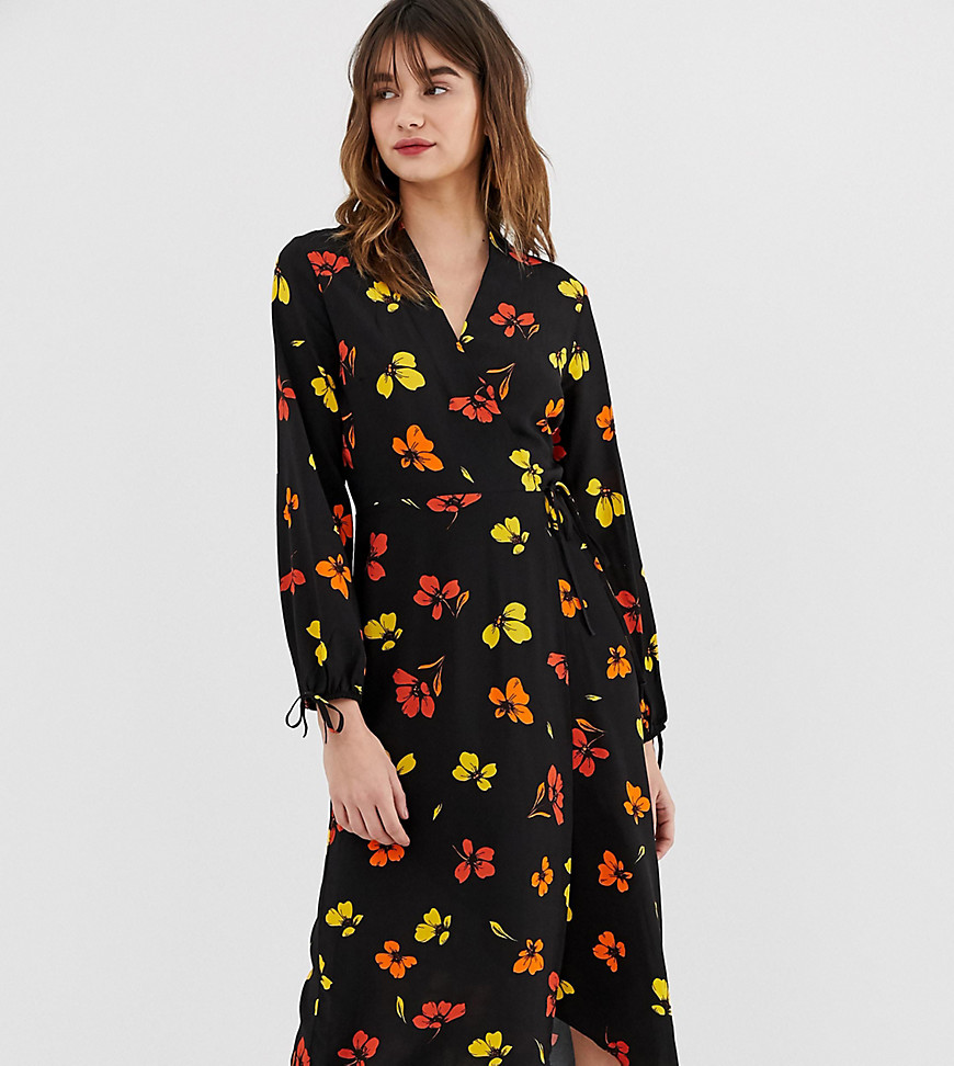 Warehouse midi wrap dress in floral