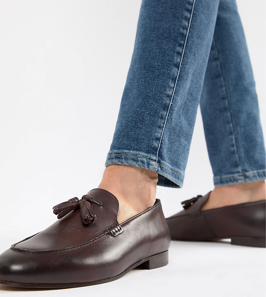 H By Hudson Wide Fit Bolton tassel loafers in wine leather