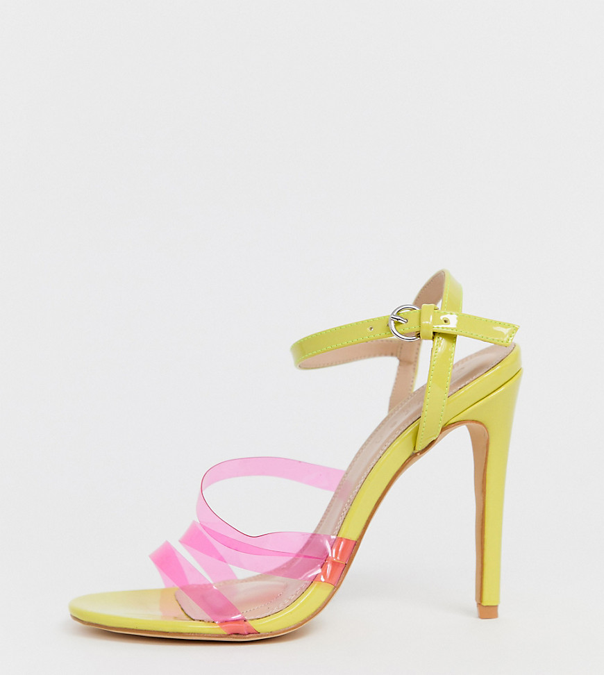 Co Wren wide fit neon clear heeled sandals