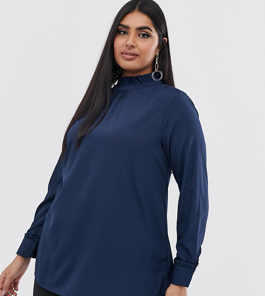 Verona Curve high neck long sleeved top in navy