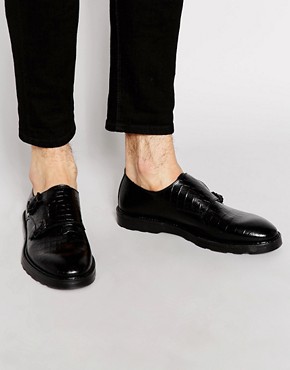 ASOS Monk Shoes in Leather With Crocodile Effect