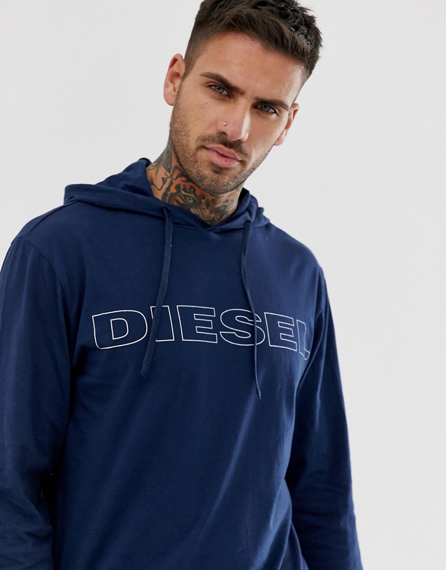 Diesel logo lounge hooded long sleeve top in navy