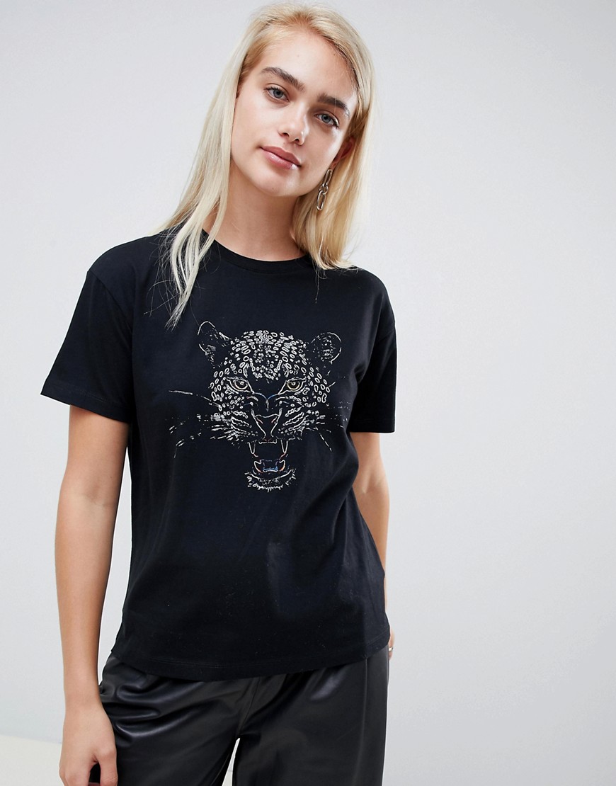 Moss Copenhagen relaxed t-shirt with leopard front graphic - Black tiger