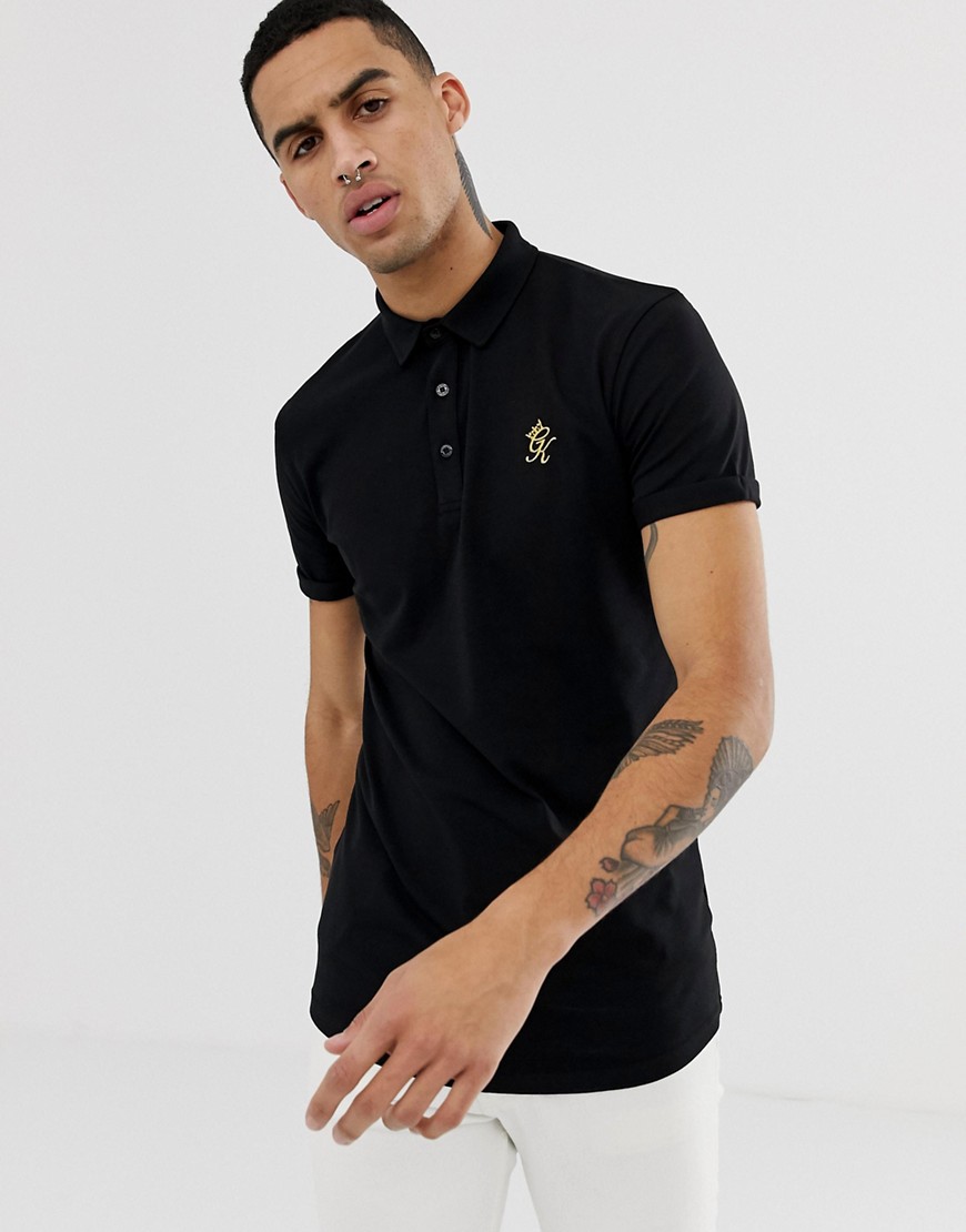 Gym King polo shirt in black with gold logo