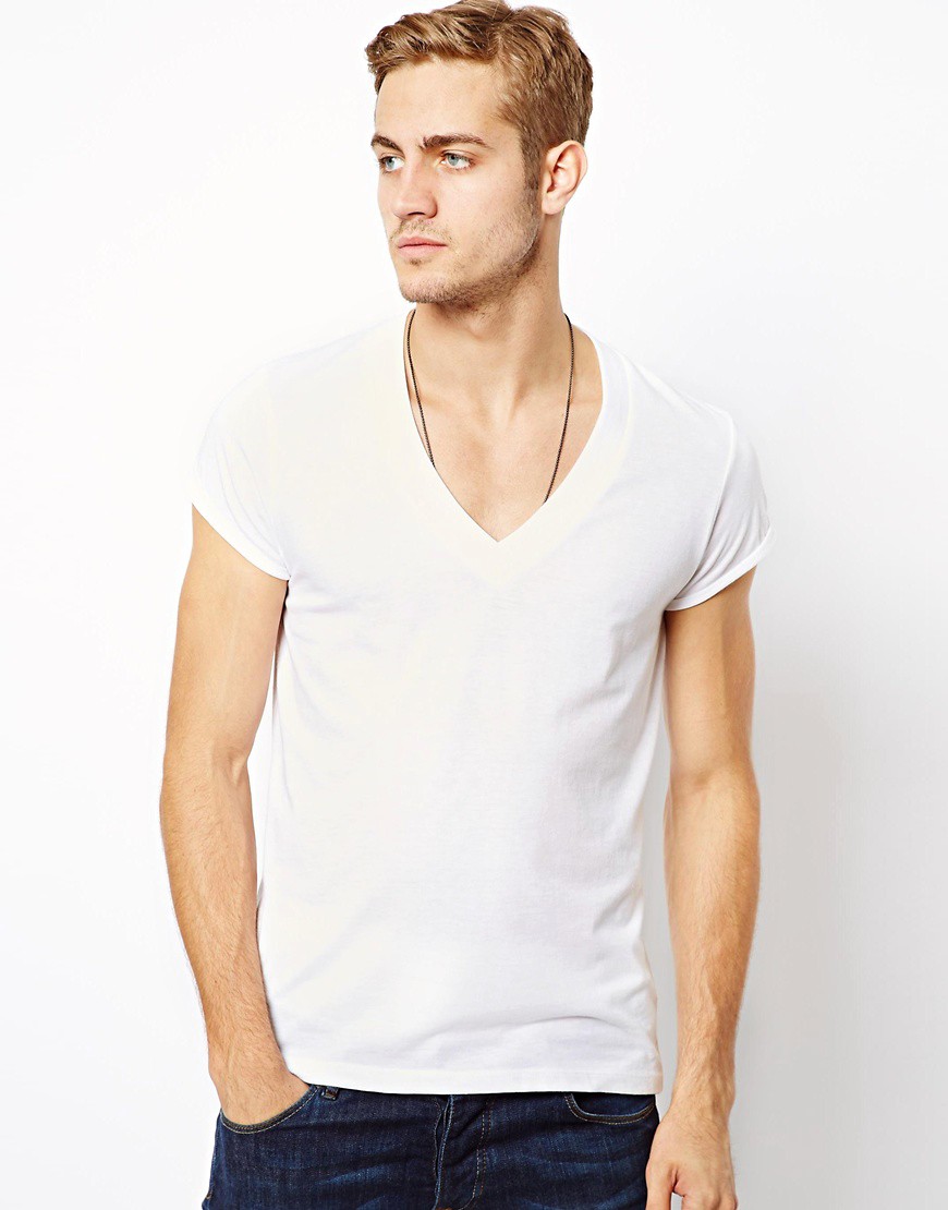 ASOS | ASOS T-Shirt With Deep V Neck And Roll Sleeve at ASOS
