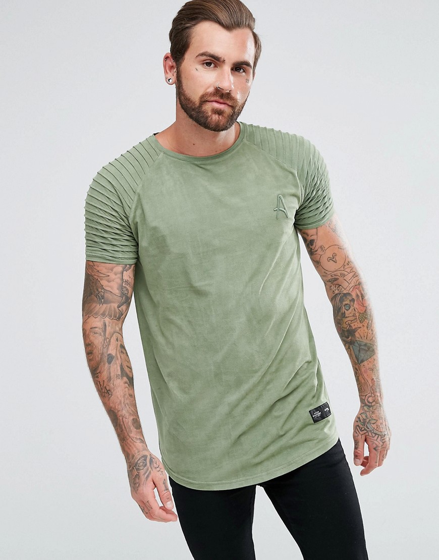 Aces Couture Muscle T-Shirt In Khaki Suedette With Biker Sleeves - Khaki