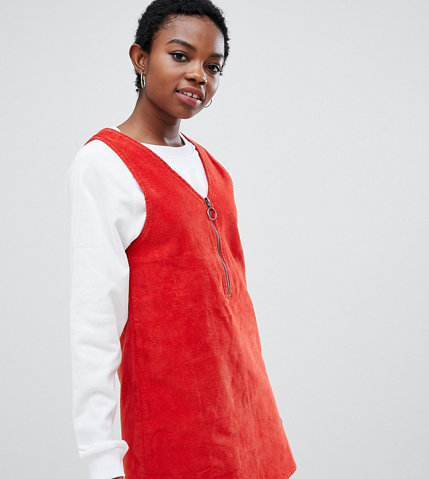 Noisy May Petite mini corduroy pinafore dress in red