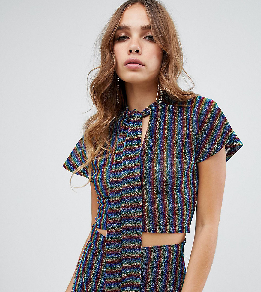 Dusty Daze pussybow blouse in rainbow co-ord