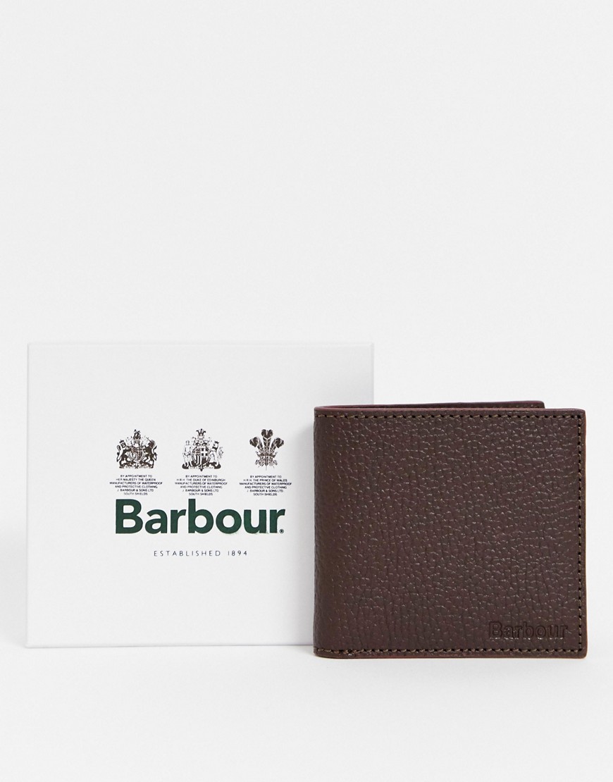 Barbour grain leather bilfold wallet in brown
