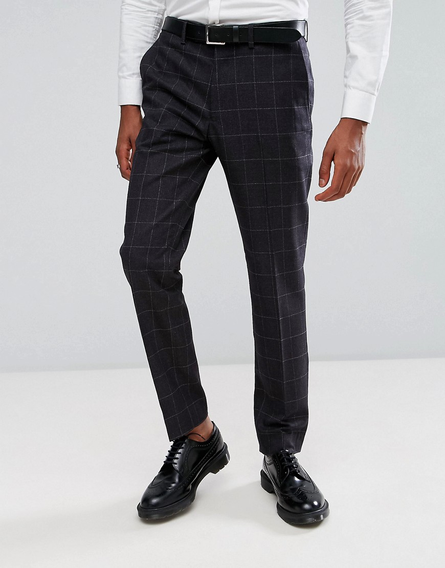 Rudie Charcoal Windowpane Check Skinny Fit Suit Trousers - Grey