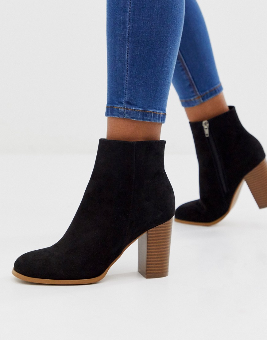 Asos Design Wide Fit Rye Heeled Ankle Boots In Black