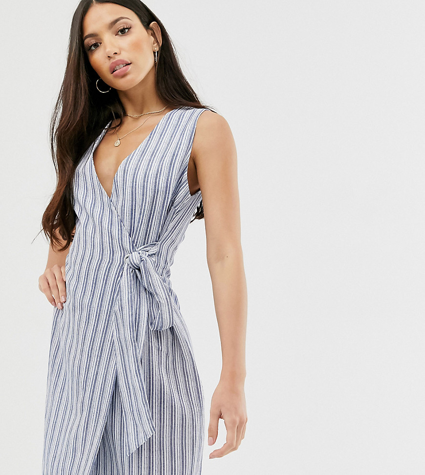 Glamorous Tall wrap front dress in textured stripe