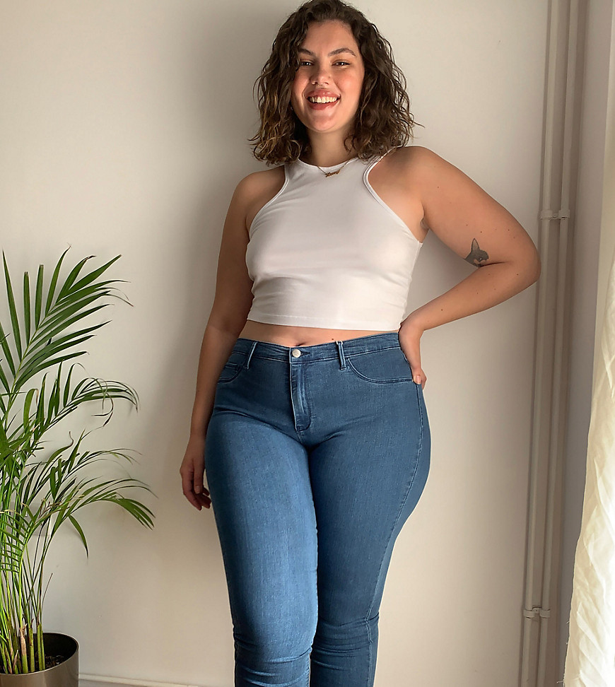 Only Curve high waisted skinny jean in mid blue wash
