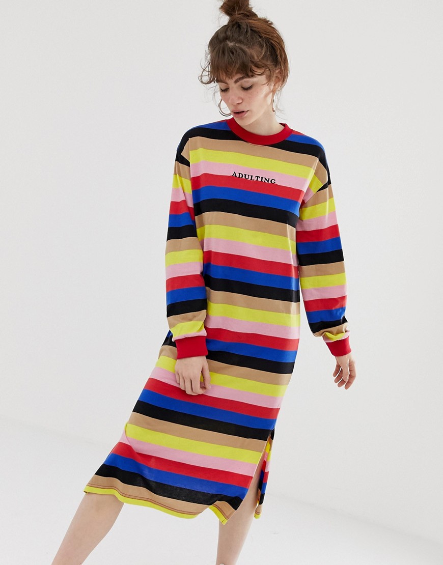 Daisy Street midi t-shirt dress in bright stripe