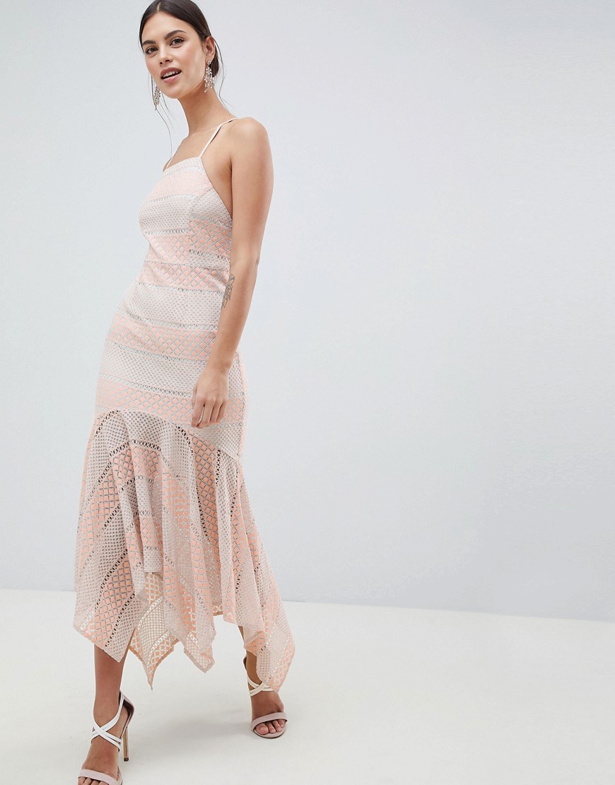 C By Cubic Strappy Lace Fishtail Midi Dress