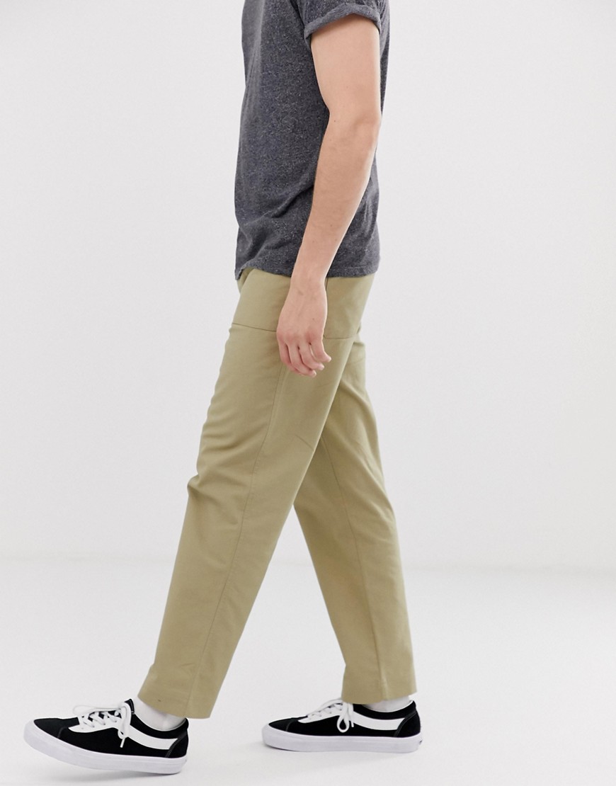 ASOS DESIGN utility trousers in washed stone canvas