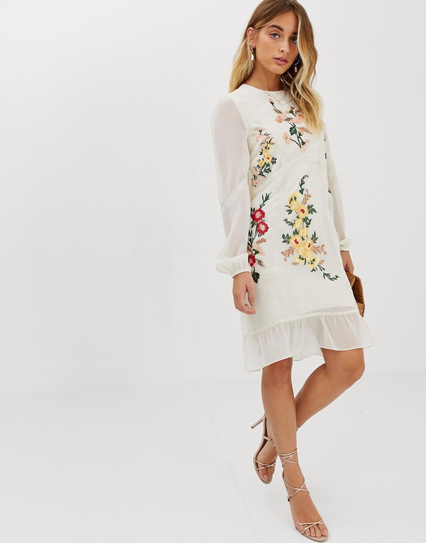 Hope & Ivy embroidered midi shift dress in cream
