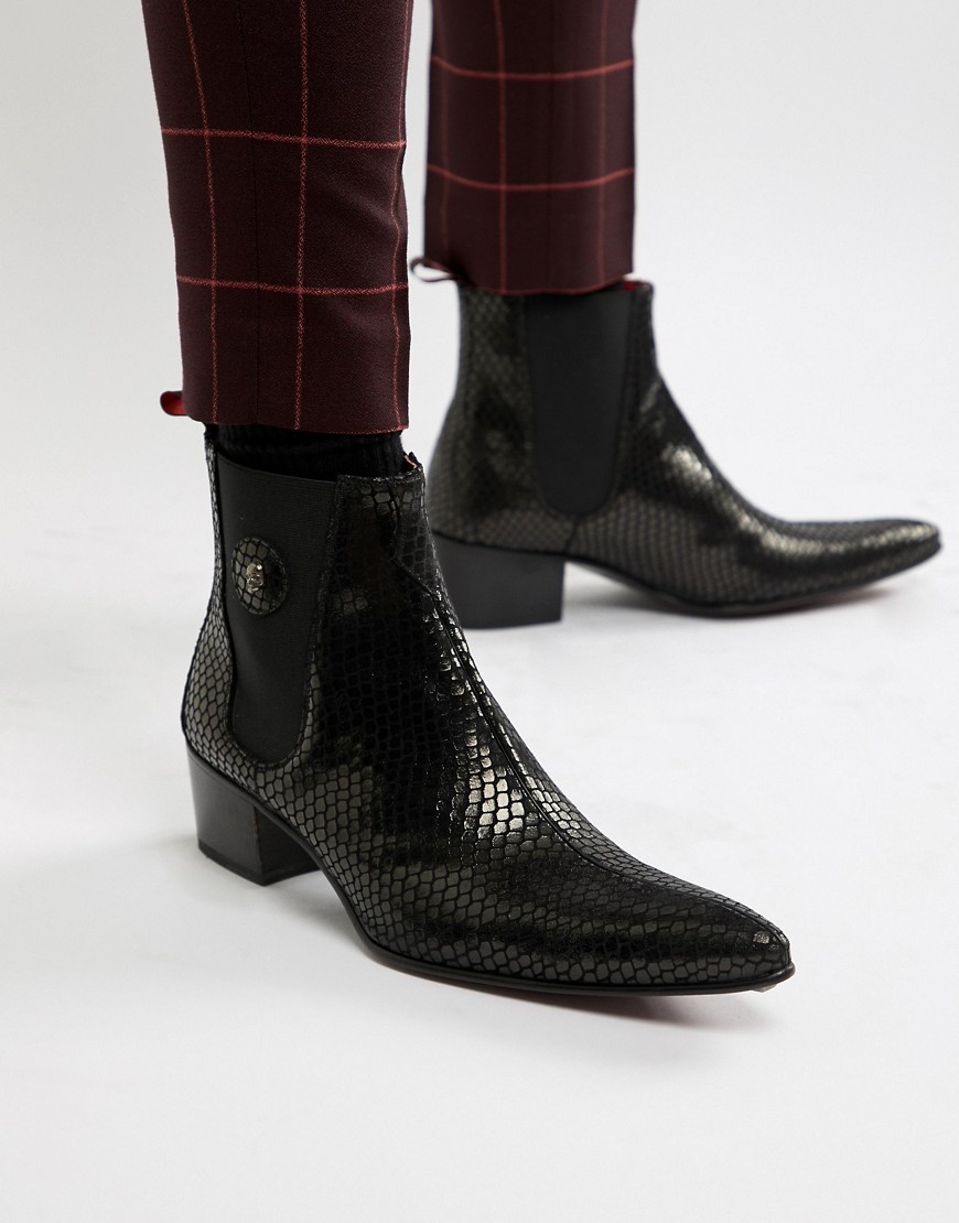Jeffery West Sylvian cuban boots in black snake print