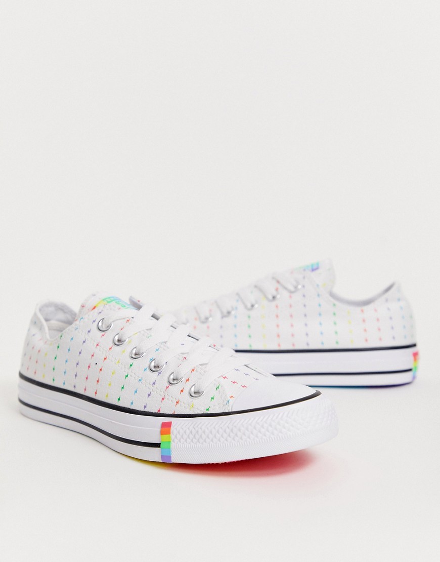 Converse Pride Chuck Taylor Ox All Star White And Rainbow Lightening Bolt Trainers