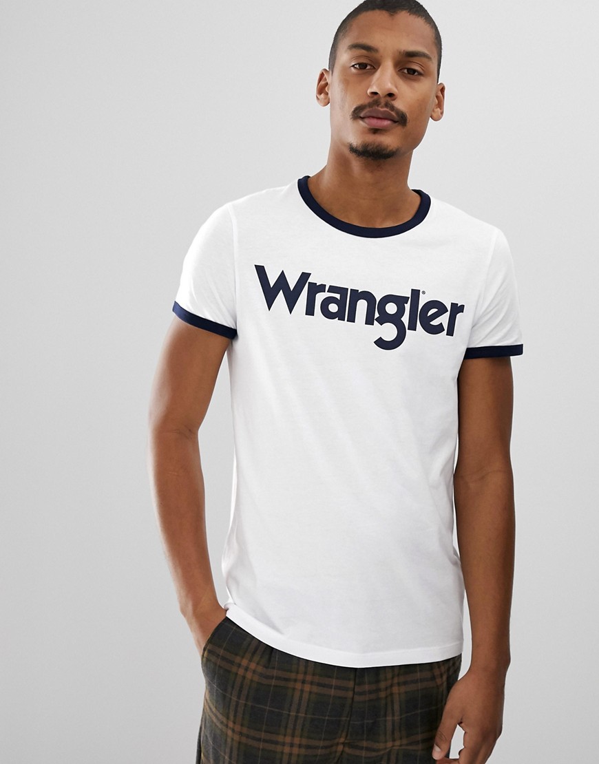 Wrangler kabel retro large logo ringer t-shirt in white