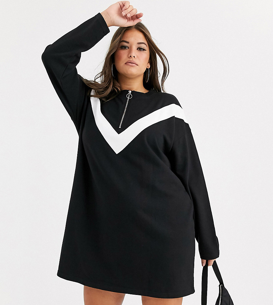 Missguided Plus sweat dress with zip detail in black