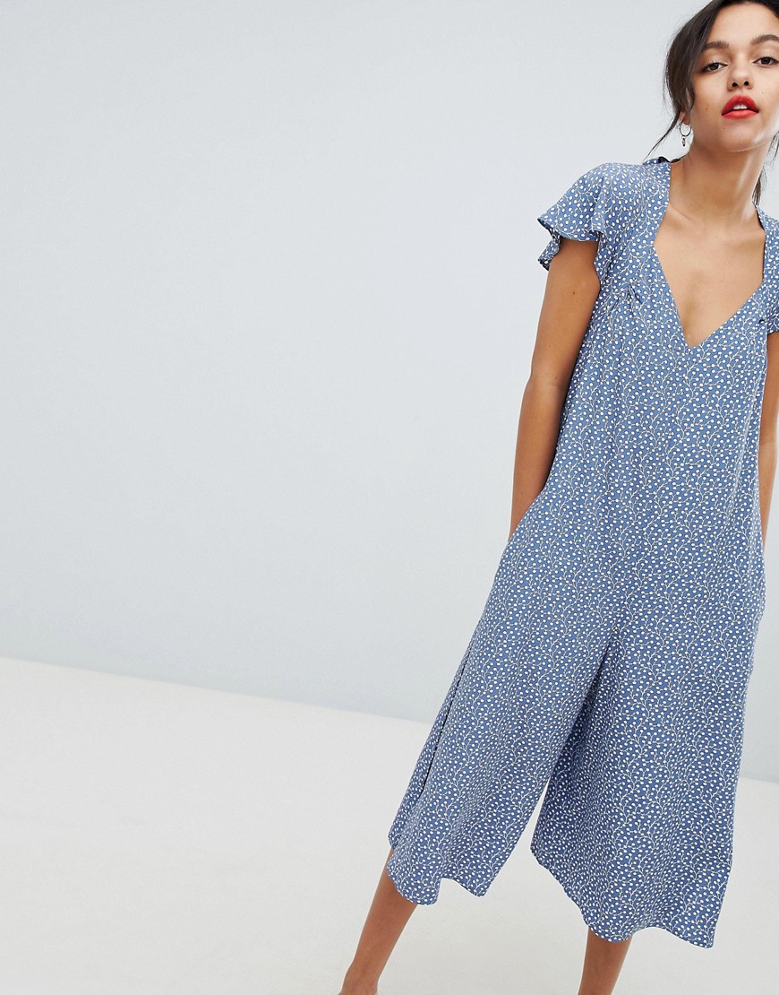 French connection Floral Slouchy Jumpsuit - Heritage blue
