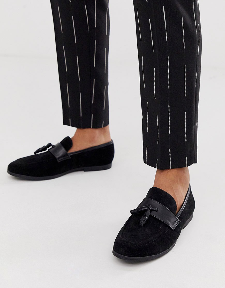 Burton Menswear faux suede tassel loafer in black
