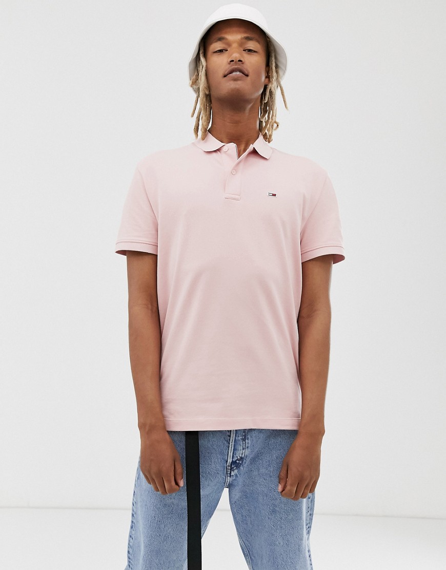 Tommy Jeans classic flag logo stretch polo in peach