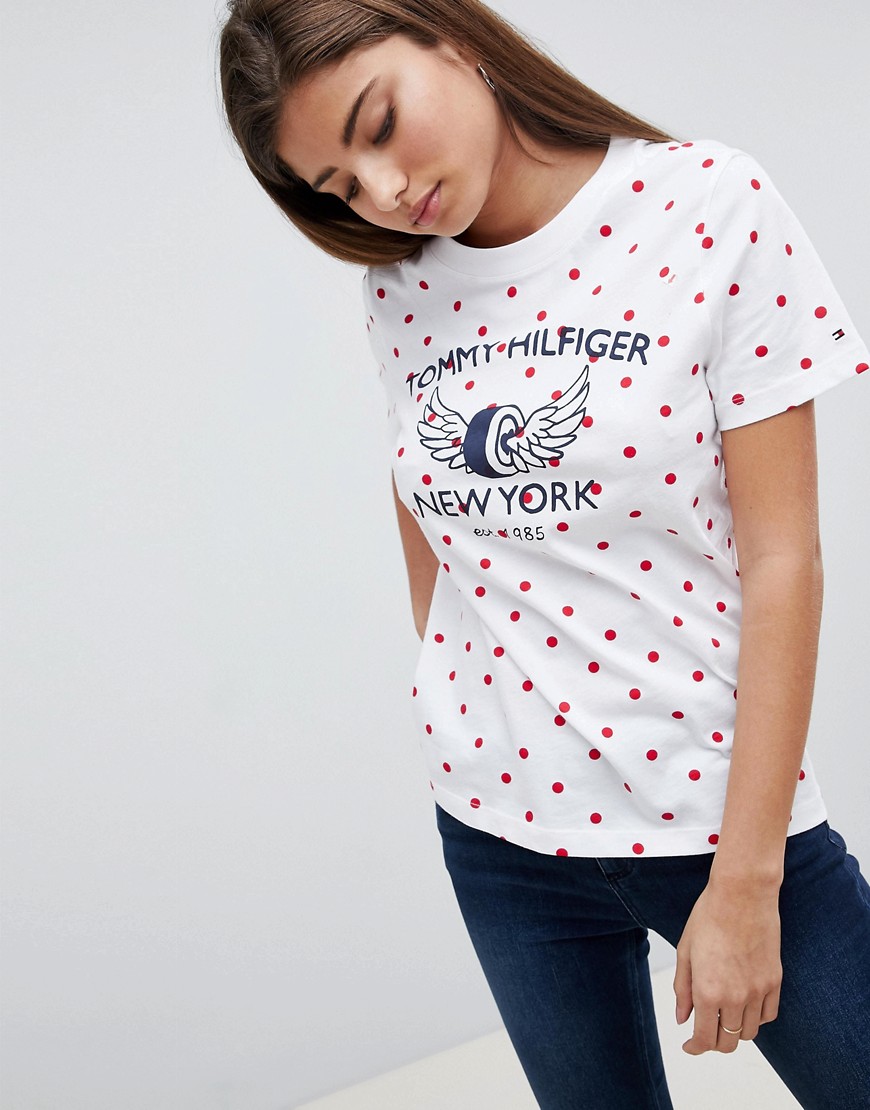 Tommy Hilfiger Polka Dot Logo T-Shirt - White / polka dot