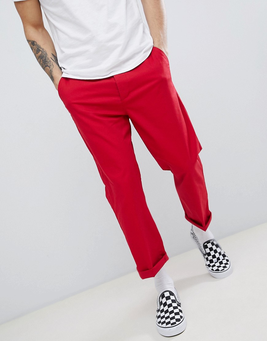 ASOS DESIGN relaxed cropped chinos in red