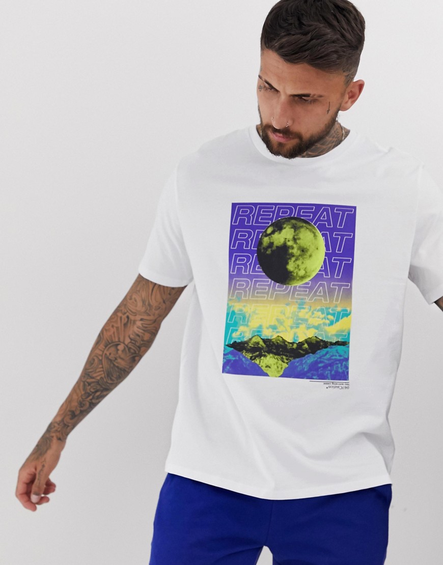 Bershka loose fit t-shirt with moon print in white