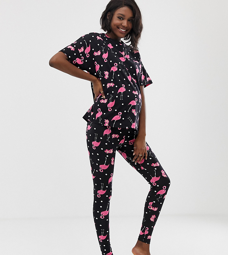 ASOS DESIGN Maternity flamingo spot legging pyjama set