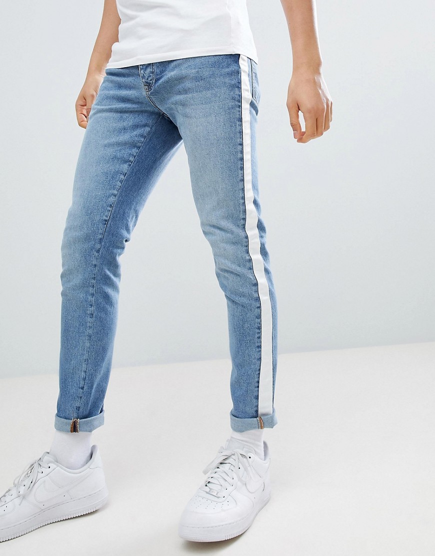 Criminal Damage Skinny Jeans In Blue With Taping - Blue
