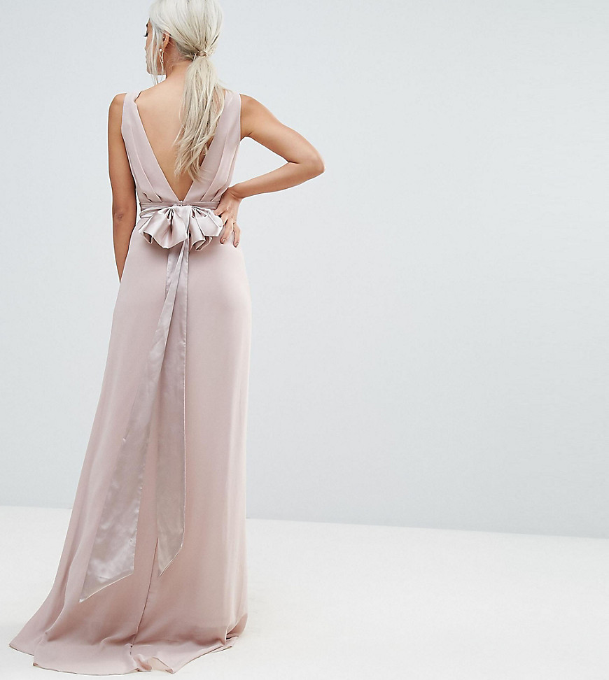 TFNC Petite Sateen Bow Back Maxi Bridesmaid Dress