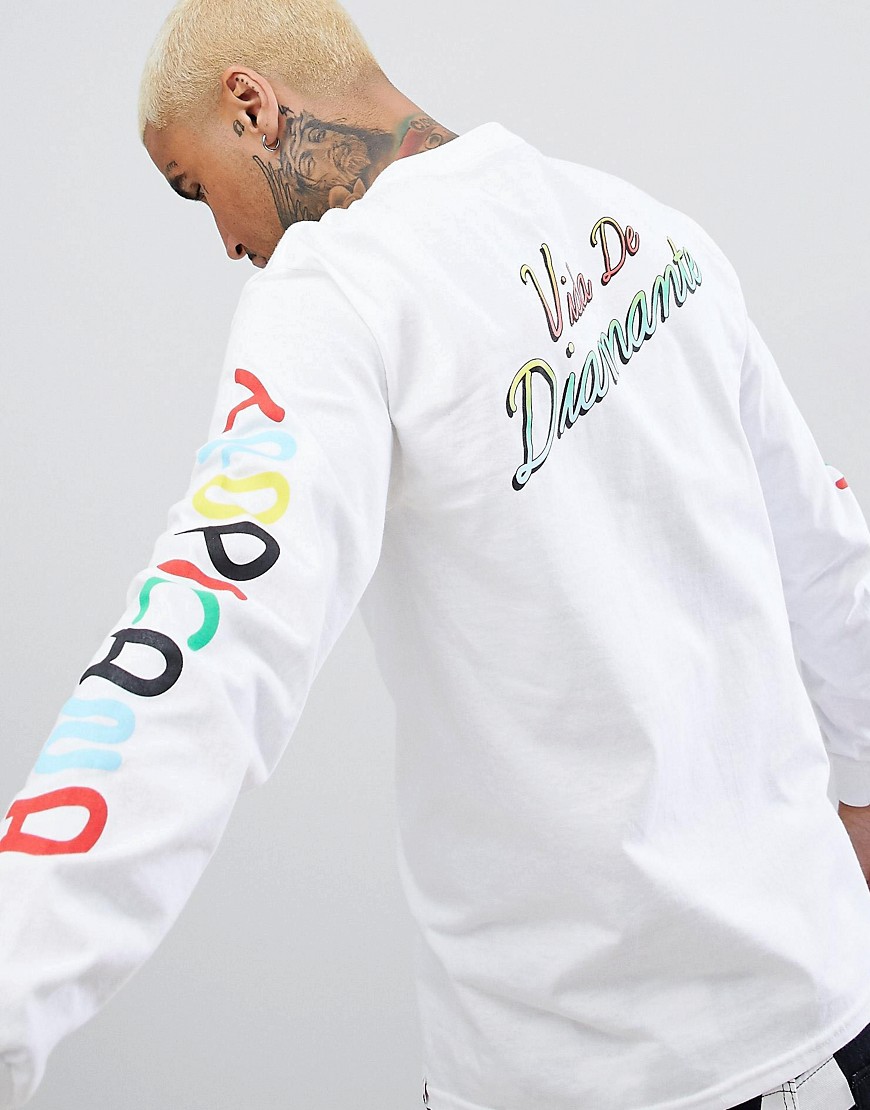 Diamond Supply tropicana long sleeve t-shirt with sleeve print in white - White