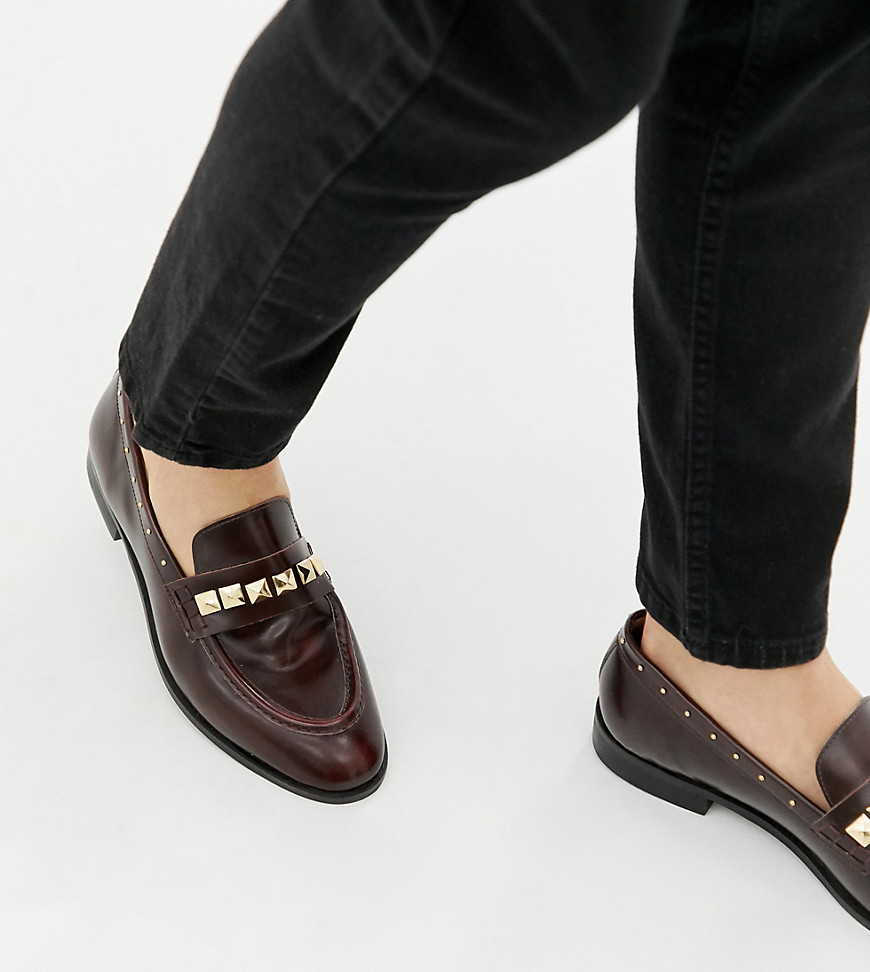 House Of Hounds Wide Fit Rex stud loafers in burgundy