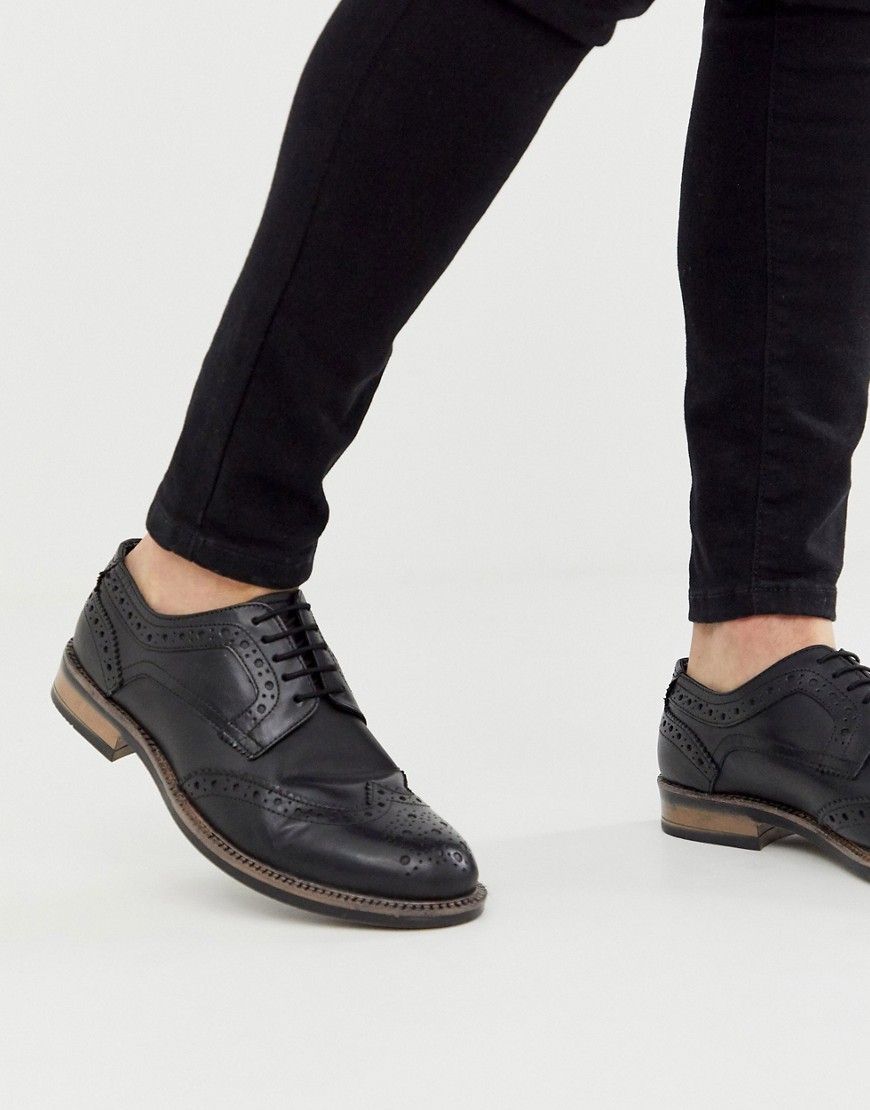 Redfoot leather chunky brogue shoe in black