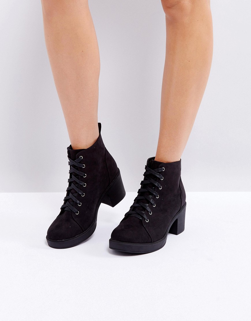 Truffle Collection Chunky Ankle Boots - Black micro