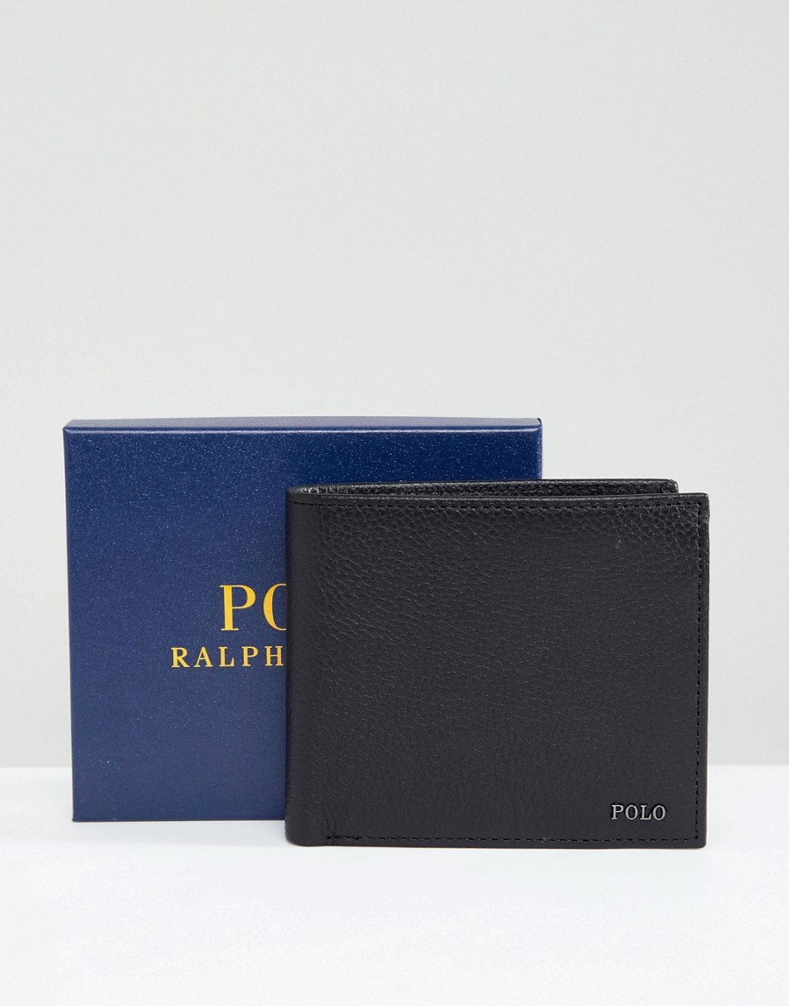 Polo Ralph Lauren Metal Logo Leather Billfold Wallet in Black - Black