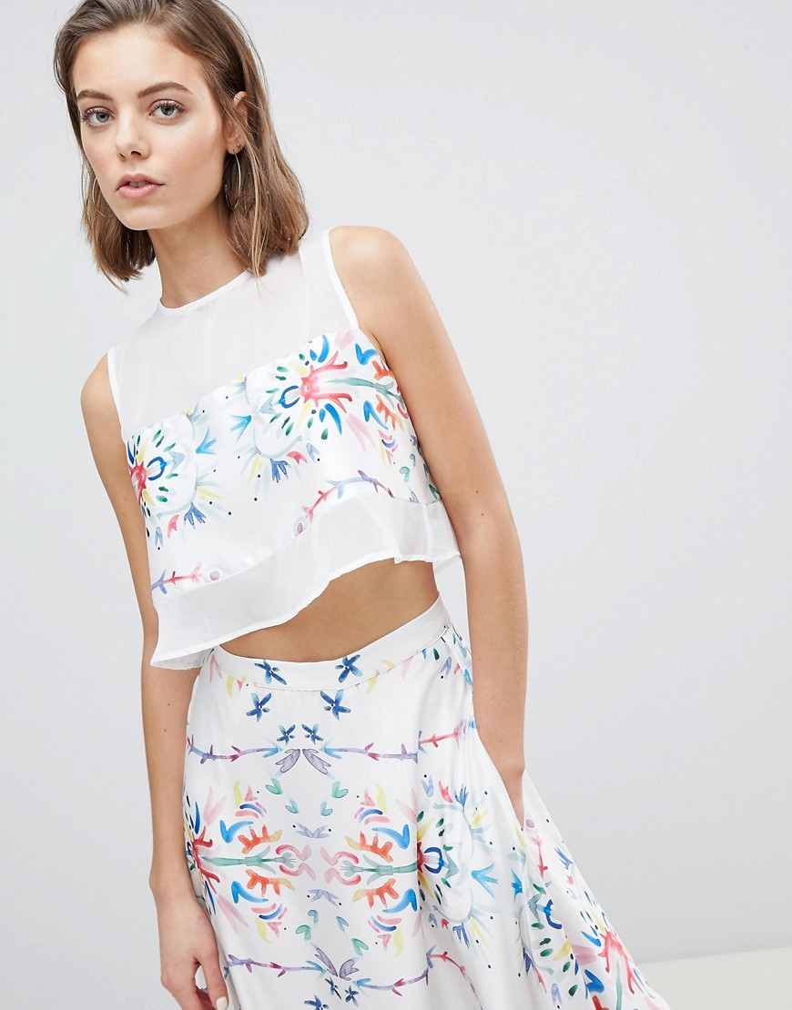 Sabina Musayev Abstract Floral Panel Blouse - Whtie print