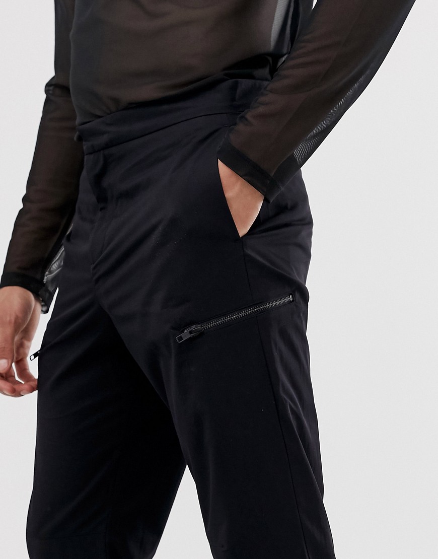 Mennace cropped trousers with zip detail in black