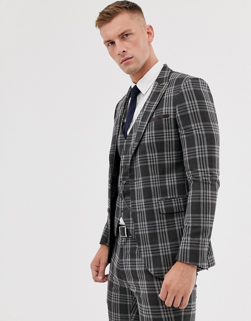 Burton Menswear slim fit jacket in grey tartan check