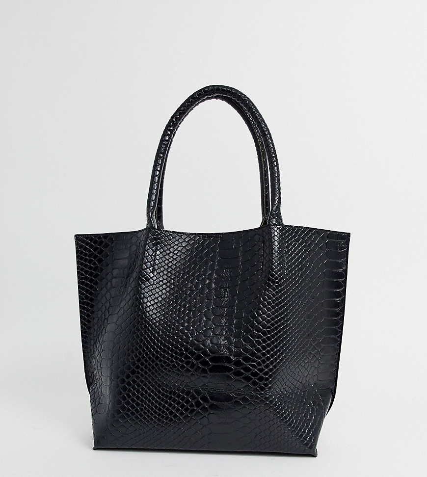 Glamorous black mock croc tote bag