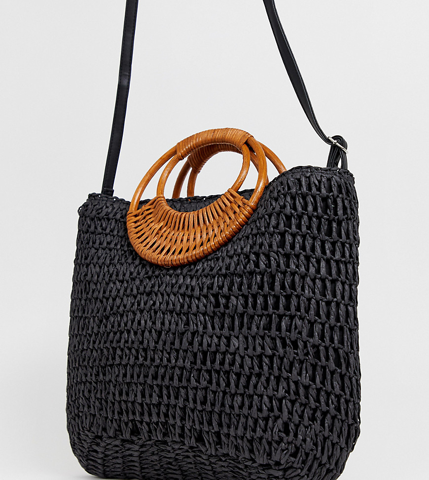 New Look woven straw bag in black