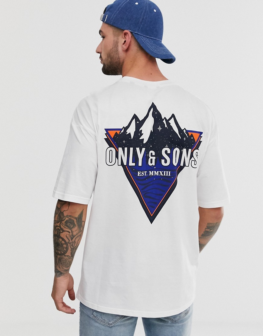 Only & Sons back graphic oversized t-shirt in white