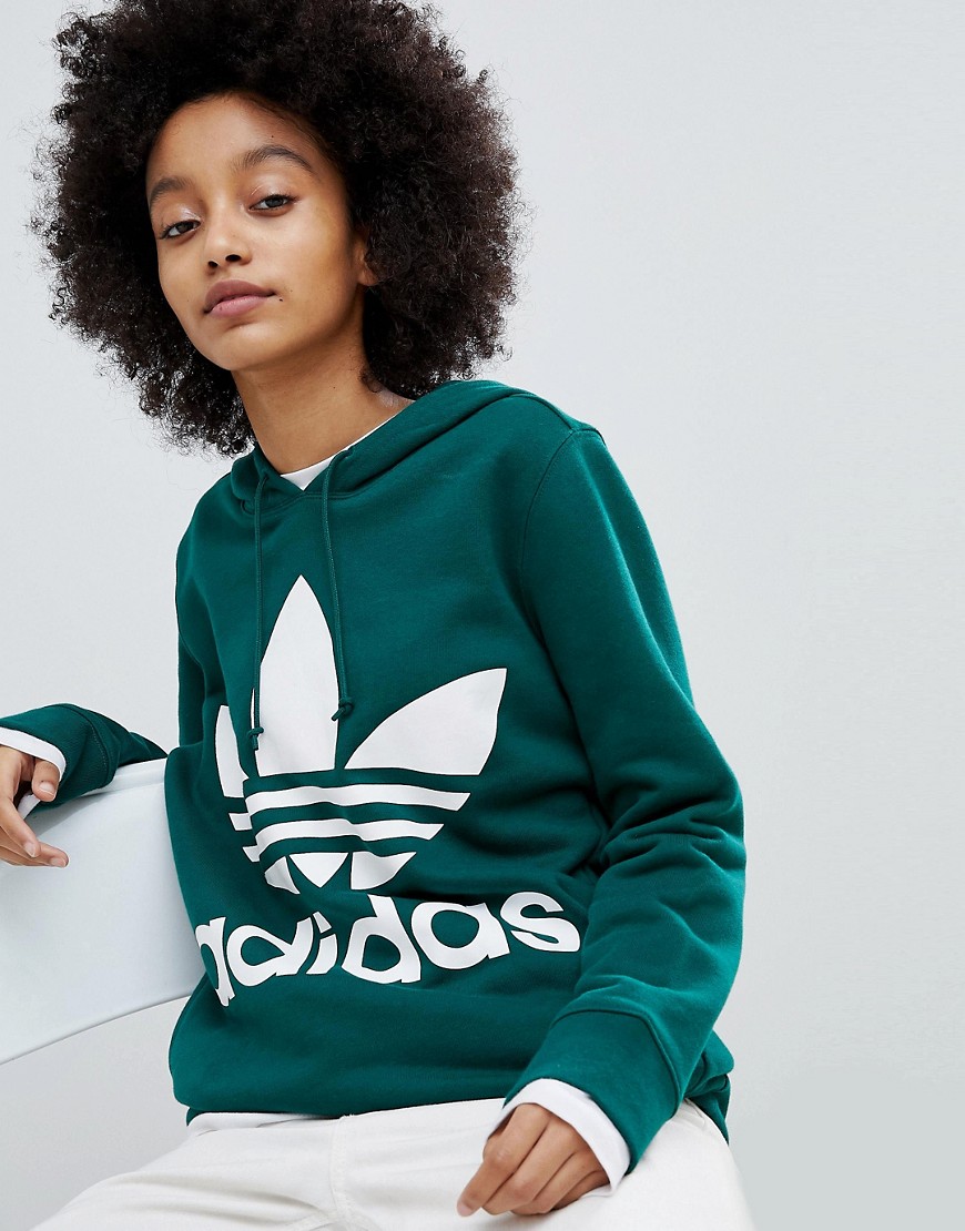 Худи зеленого цвета с логотипом-трилистником adidas Originals adicolor 
