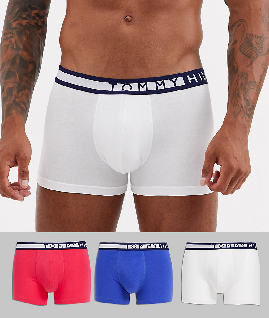 Tommy Hilfiger 3 pack trunks with contrast waistband in pink/white/blue