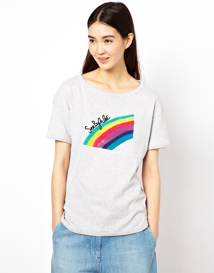 See by Chloe | See By Chloe T-Shirt with Flocked Rainbow at ASOS