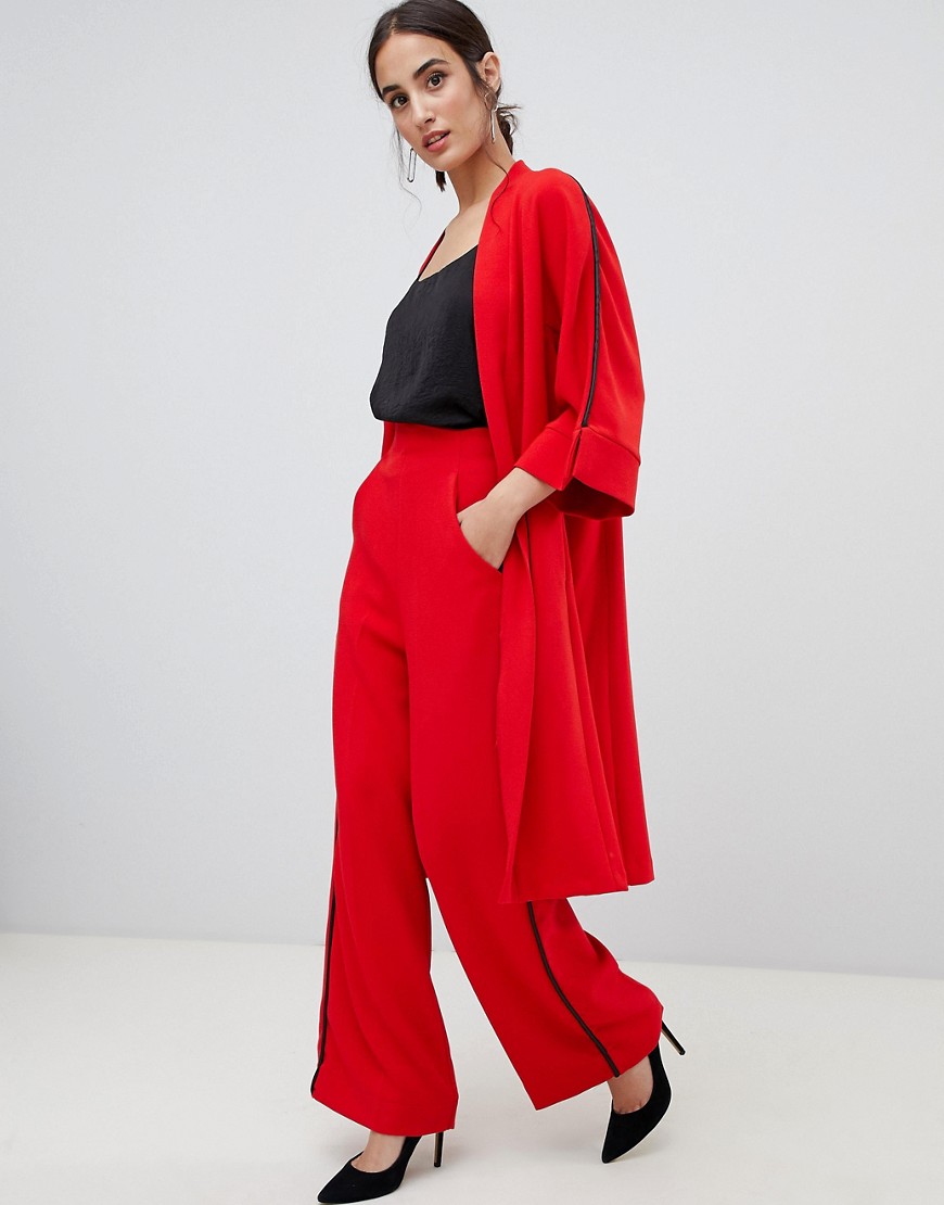 Closet London wide leg trouser with side stripe in red