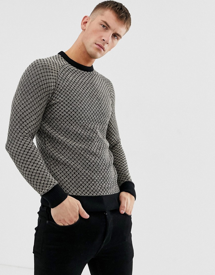 Ringspun waffle textured knitted jumper